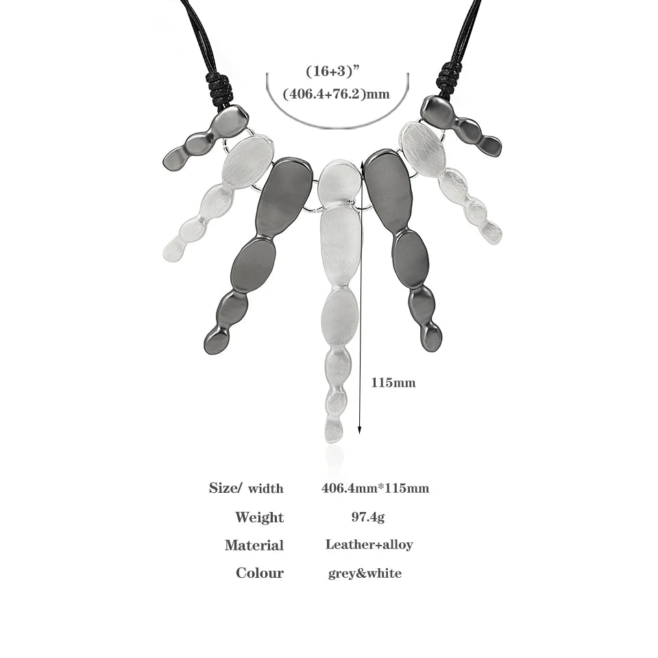 ALLYES Ethnic Silver Color Irregular Multilayer Pendant Necklace Bohemian Leather Rope Choker Necklaces Statement Jewelry