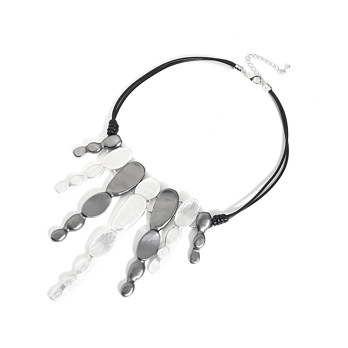 ALLYES Ethnic Silver Color Irregular Multilayer Pendant Necklace Bohemian Leather Rope Choker Necklaces Statement Jewelry