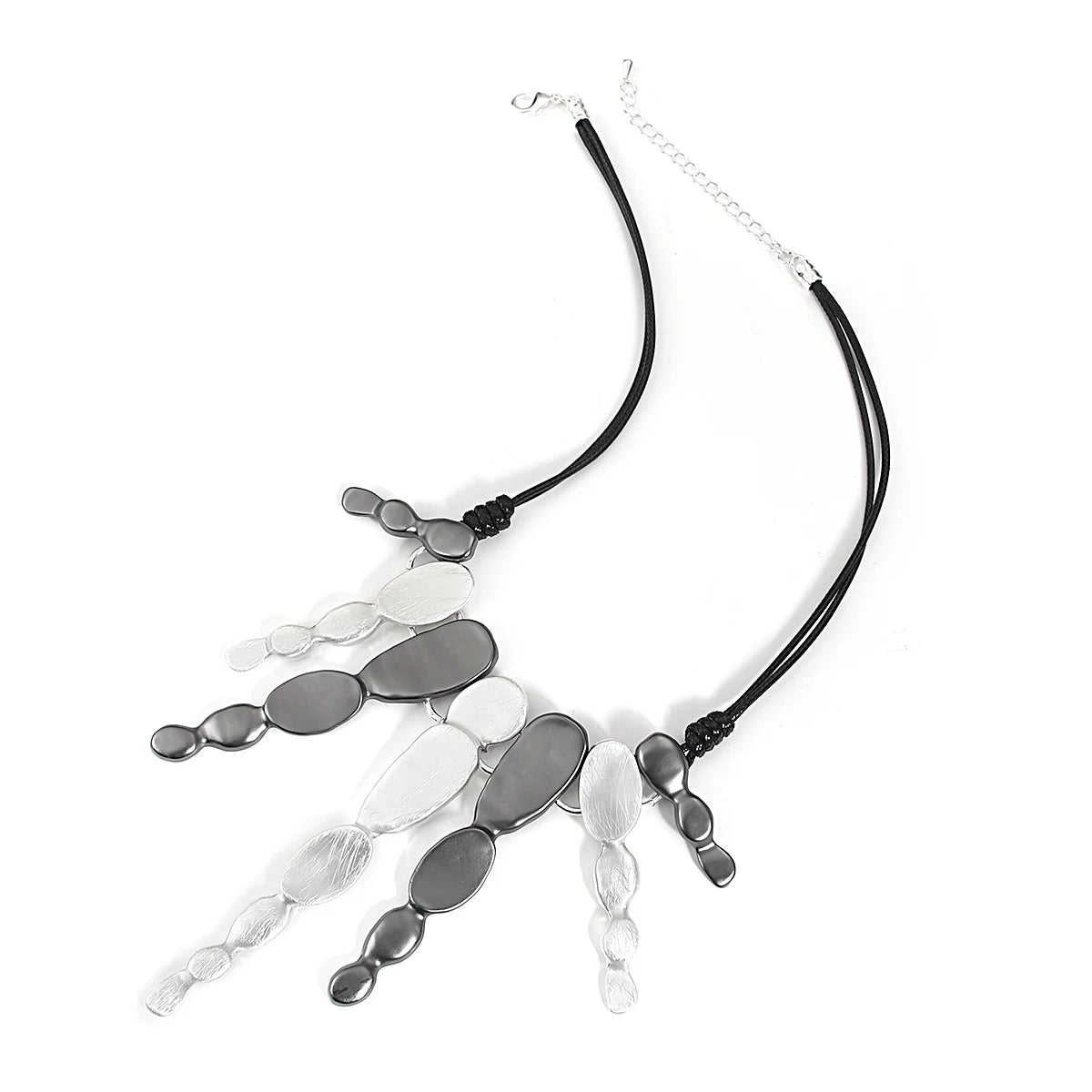 ALLYES Ethnic Silver Color Irregular Multilayer Pendant Necklace Bohemian Leather Rope Choker Necklaces Statement Jewelry
