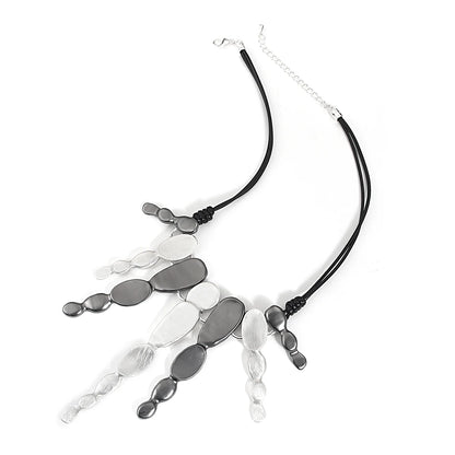 ALLYES Ethnic Silver Color Irregular Multilayer Pendant Necklace Bohemian Leather Rope Choker Necklaces Statement Jewelry