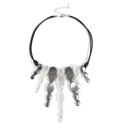ALLYES Ethnic Silver Color Irregular Multilayer Pendant Necklace Bohemian Leather Rope Choker Necklaces Statement Jewelry