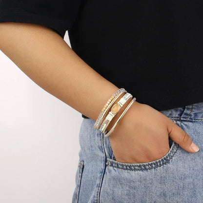 ALLYES Charm Crystal Stone Beaded Leather Bracelet for Women Retro Metal Tube Handmade Braided Multilayer Wrap Bracelets Jewelry