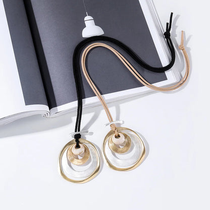 ALLYES Gold Color Multilayer Metal Circles Pendant Necklaces for Women Fashion Long Sweater Chain Collar Necklace Female Jewelry