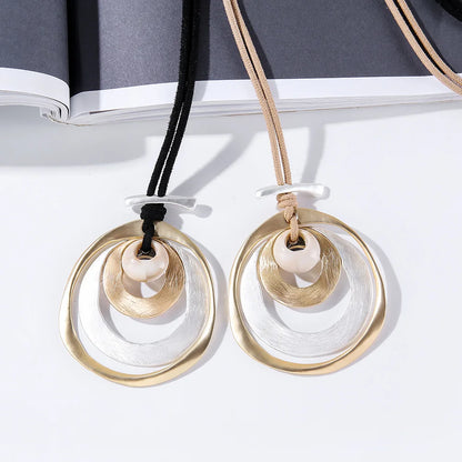 ALLYES Gold Color Multilayer Metal Circles Pendant Necklaces for Women Fashion Long Sweater Chain Collar Necklace Female Jewelry