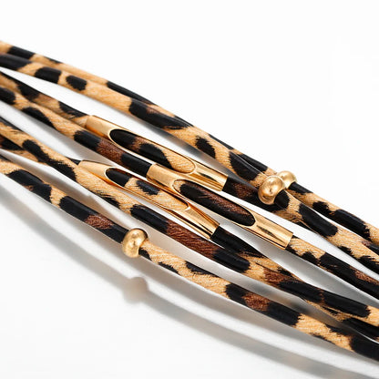 ALLYES Leopard Leather Bracelet Jewelry Fashion Women Metal Tube Ladies Wide Boho Multilayer Wrap Bracelets & Bangles