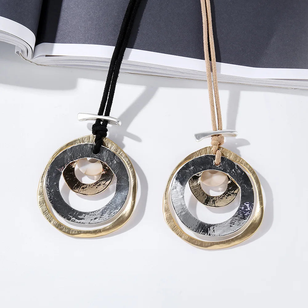 ALLYES Gold Color Multilayer Metal Circles Pendant Necklaces for Women Fashion Long Sweater Chain Collar Necklace Female Jewelry