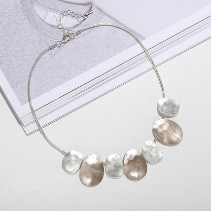 ALLYES Creative Two Tone Hammered Matte Metal Necklace for Women Vintage Geometric Choker Sweater Chain Necklaces Party Jewelry