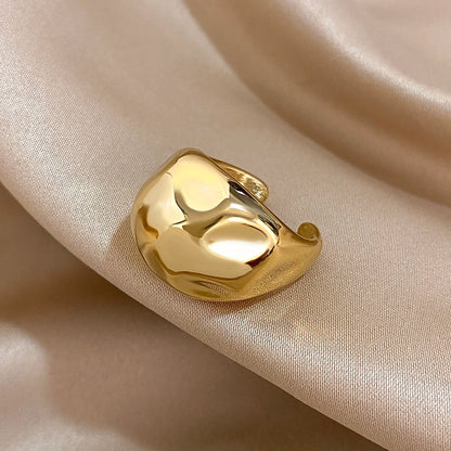 ALLYES Irregular Hammered Ball Shaped Stainless Steel Ring for Women Fashion Gold Color Chunky Finger Rings Waterproof Jewelry