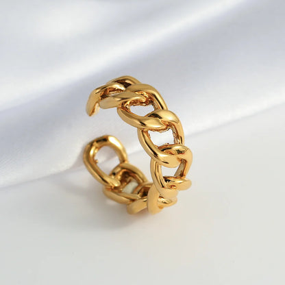 ALLYES Fashion Twisted Link Chunky Rings for Women Personality Gold Color Opening Finger Ring Charm Jewelry