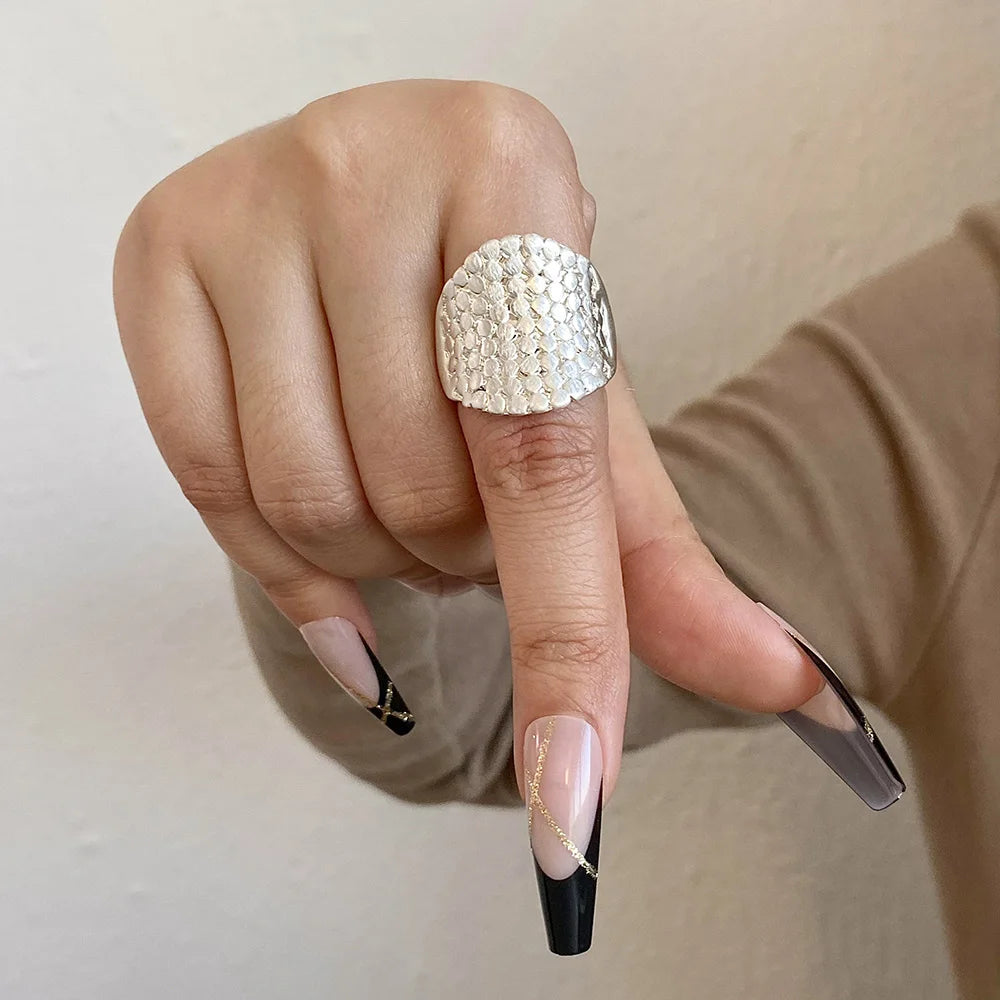 ALLYES Chunky Gold Color Rings for Women Men Irregular Geometric Matte Elastic Rope Connection Finger Rings Trendy Jewelry
