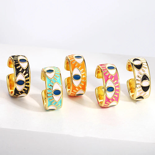 ALLYES Chunky Colorful Enamel Evil Eye Opening Rings for Women Personality Ethnic Matte Gold Color Finger Rings Charm Jewelry