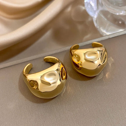 ALLYES Irregular Hammered Ball Shaped Stainless Steel Ring for Women Fashion Gold Color Chunky Finger Rings Waterproof Jewelry