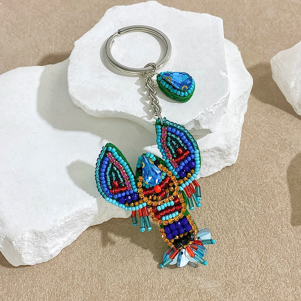 ALLYES Exquisite Colorful Seed Beads Hand-sewn Lobster Keychain, Trendy Mobile Phone Handbag Hanging, Charms Keyring Accessories