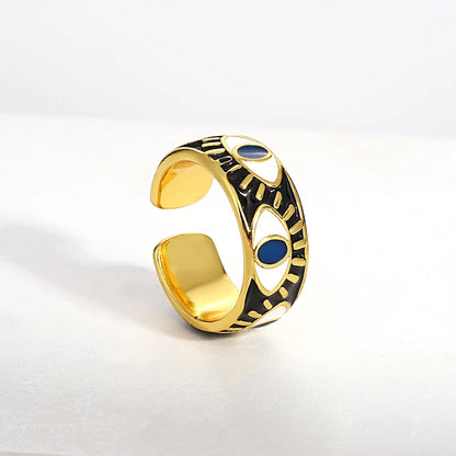 ALLYES Chunky Colorful Enamel Evil Eye Opening Rings for Women Personality Ethnic Matte Gold Color Finger Rings Charm Jewelry