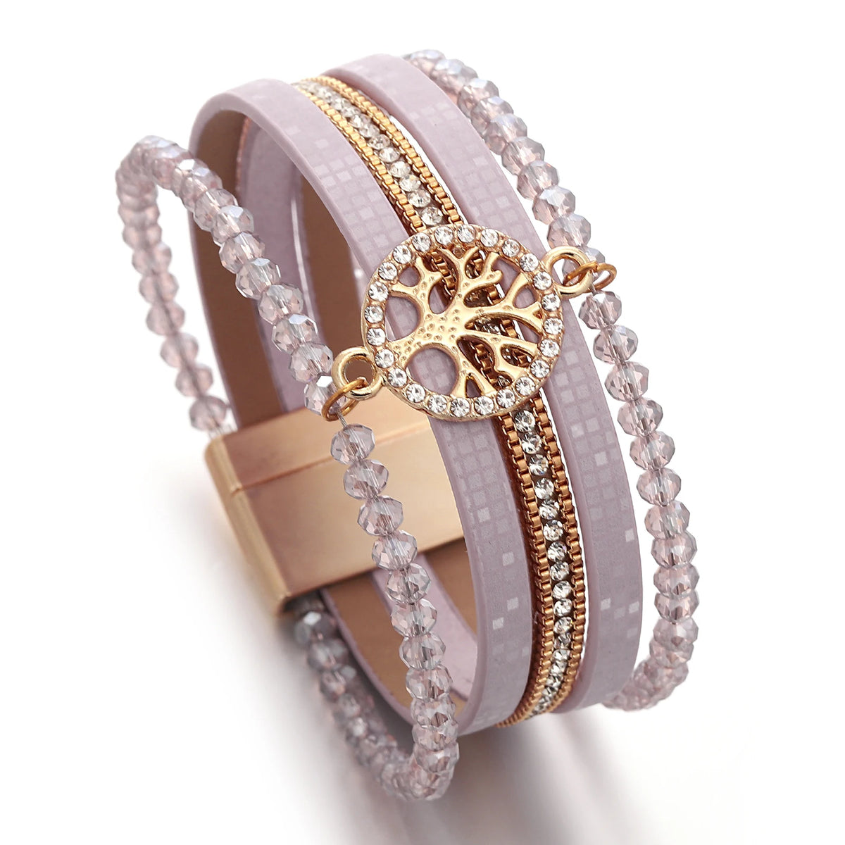 ALLYES Vintage Tree of Life Leather Bracelet for Women Multilayer Crystal Beads Chain Wrap Bracelets & Bangles Party Jewelry