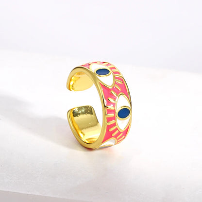 ALLYES Chunky Colorful Enamel Evil Eye Opening Rings for Women Personality Ethnic Matte Gold Color Finger Rings Charm Jewelry