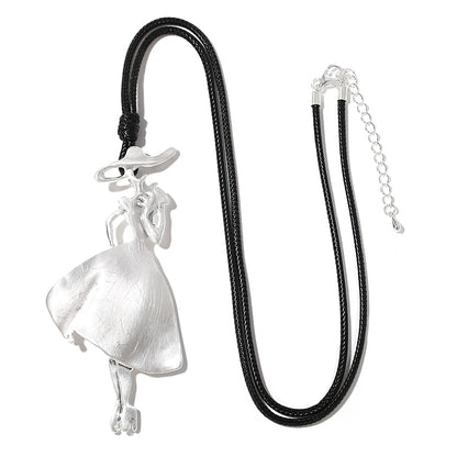 ALLYES Vintage Boho Long Leather Necklaces Elegant Matte Metal Women Pendant Necklace Sweater Chain Fall & Winter Jewelry