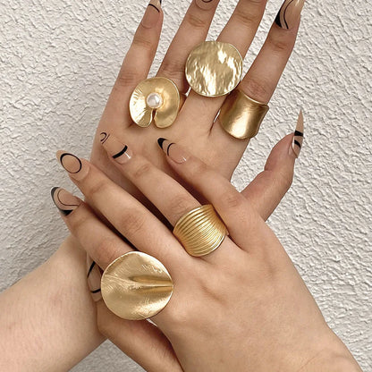ALLYES Irregular Chunky Gold Silver Color Rings for Women Men Personality Elastic Rope Adjustable Finger Ring Fashion Jewelry