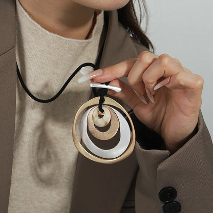 ALLYES Gold Color Multilayer Metal Circles Pendant Necklaces for Women Fashion Long Sweater Chain Collar Necklace Female Jewelry