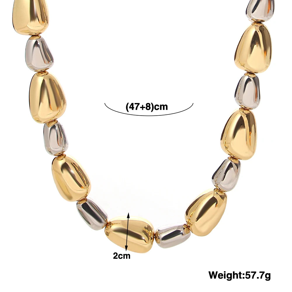 ALLYES Irregular Two Tone Waterdrop Beads Necklaces for Women Y2K Punk Rock Gold Color Thick Chain Necklace Choker Party Jewelry