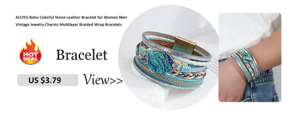 ALLYES Vintage Tree of Life Leather Bracelet for Women Multilayer Crystal Beads Chain Wrap Bracelets & Bangles Party Jewelry