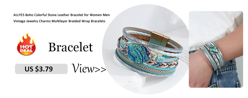 ALLYES Boho Round Braided Leather Bracelet for Women Men Vintage Multilayer Wrap Wide Bracelets & Bangles Party Jewelry Gifts