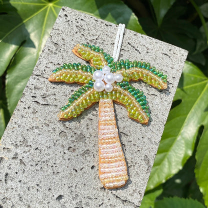 ALLYES Fashion Handcrafted Seed Bead Coconut Tree Keychain, Mobile Phone Handbag Hanging, Charms Keyring Gifts