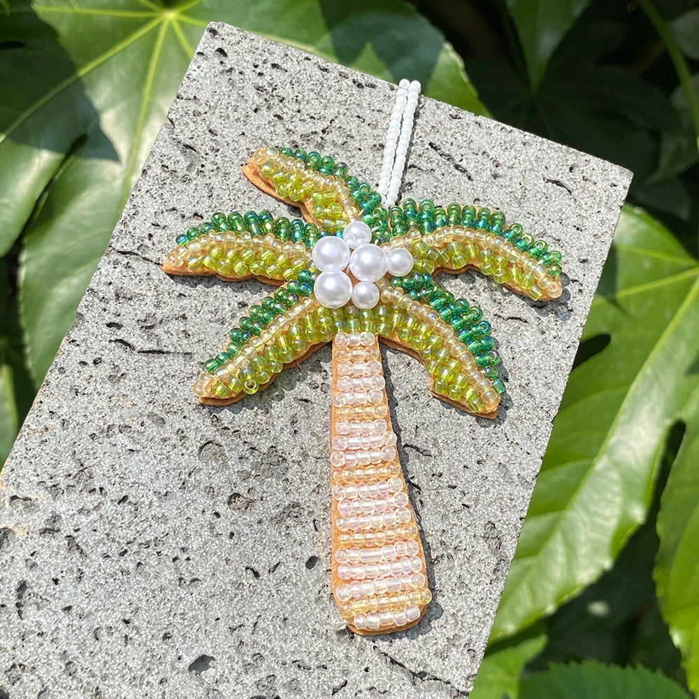 ALLYES Fashion Handcrafted Seed Bead Coconut Tree Keychain, Mobile Phone Handbag Hanging, Charms Keyring Gifts