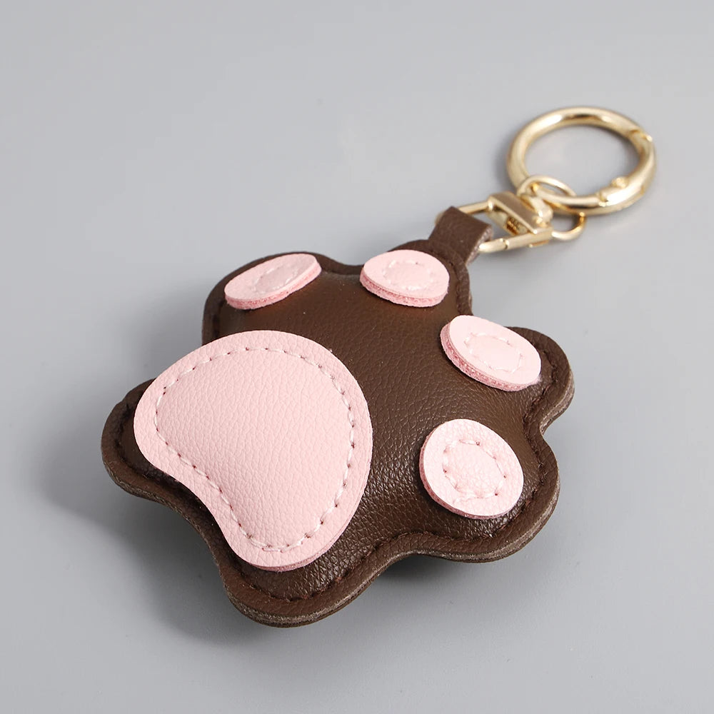 ALLYES Creative PU Leather Cartoon Cat Paw Keychain Mobile Phone Bags Car Hanging Fashion Charms Keyring Accessories Gifts