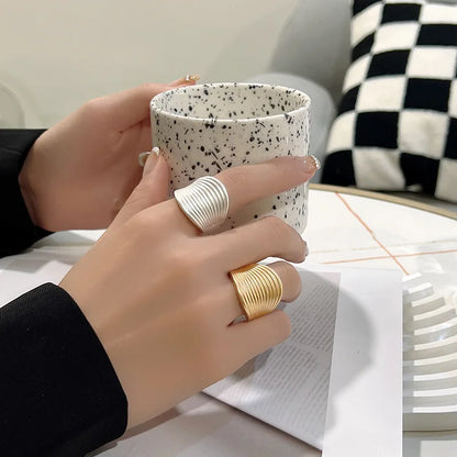 ALLYES Irregular Chunky Gold Silver Color Rings for Women Men Personality Elastic Rope Adjustable Finger Ring Fashion Jewelry