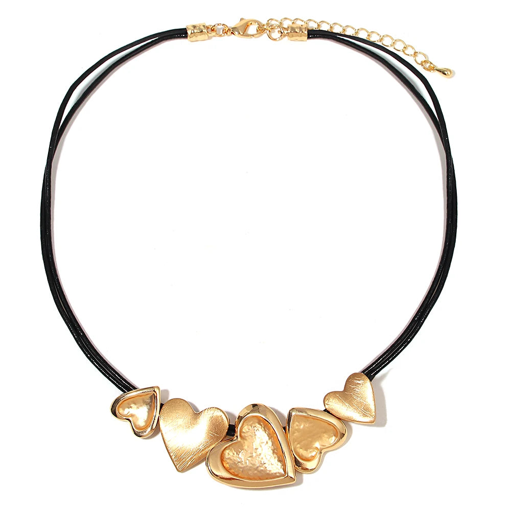 ALLYES Irregular Love Heart Leather Necklace for Women Boho Choker Sweater Chain Fall Winter Accessories Valentine's Day Gift