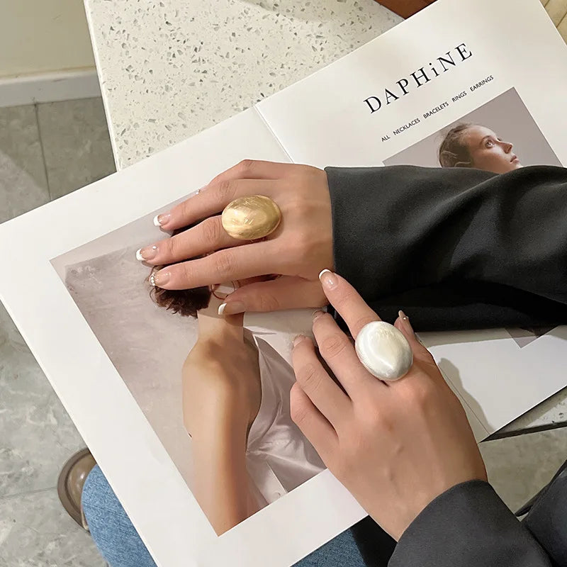 ALLYES Irregular Chunky Gold Silver Color Rings for Women Men Personality Elastic Rope Adjustable Finger Ring Fashion Jewelry