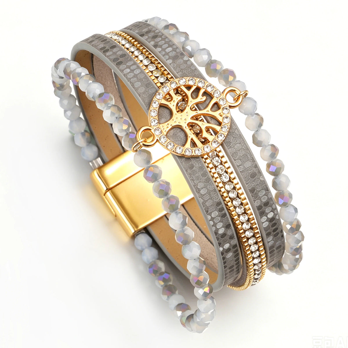 ALLYES Vintage Tree of Life Leather Bracelet for Women Multilayer Crystal Beads Chain Wrap Bracelets & Bangles Party Jewelry