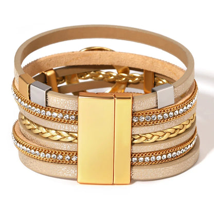 ALLYES Boho Round Braided Leather Bracelet for Women Men Vintage Multilayer Wrap Wide Bracelets & Bangles Party Jewelry Gifts