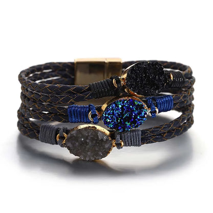 ALLYES Vintage Natural Stones Leather Bracelet for Women Men Boho Handmade Braided Multilayer Winding Wrap Bracelets Jewelry