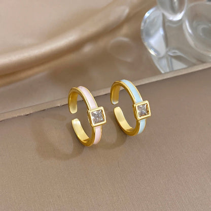 ALLYES Chic Enamel Square Zirconia Open Ring for Women Exquisite Gold Plated Copper Finger Rings Valentine's Day Gifts
