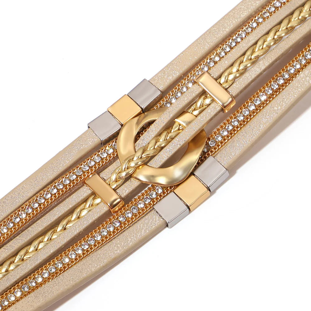 ALLYES Boho Round Braided Leather Bracelet for Women Men Vintage Multilayer Wrap Wide Bracelets & Bangles Party Jewelry Gifts