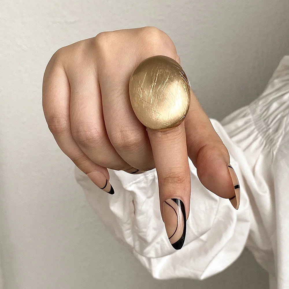 ALLYES Fashion Elastic Rope Adjustable Rings for Women Men Irregular Geometric Matte Chunky Gold Color Finger Ring Charm Jewelry