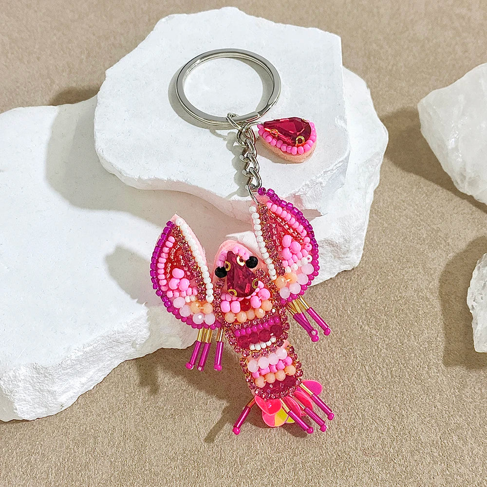 ALLYES Exquisite Colorful Seed Beads Hand-sewn Lobster Keychain, Trendy Mobile Phone Handbag Hanging, Charms Keyring Accessories