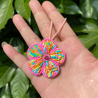 ALLYES Delicate Colorful Multilayer Tube Beads Hand-sewn Flower Keychain, Fashion Mobile Phone Handbag Hanging Charms Keyring