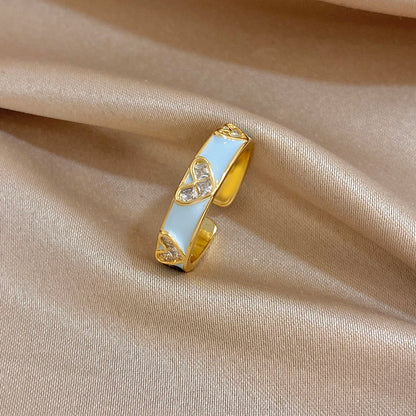 ALLYES Romantic Enamel Heart Zirconia Open Ring for Women Exquisite Gold Plated Copper Finger Rings Valentine's Day Gifts