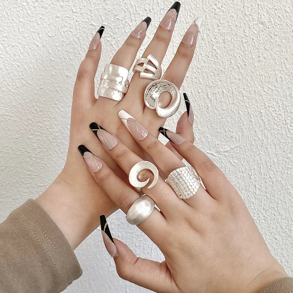 ALLYES Chunky Gold Color Rings for Women Men Irregular Geometric Matte Elastic Rope Connection Finger Rings Trendy Jewelry