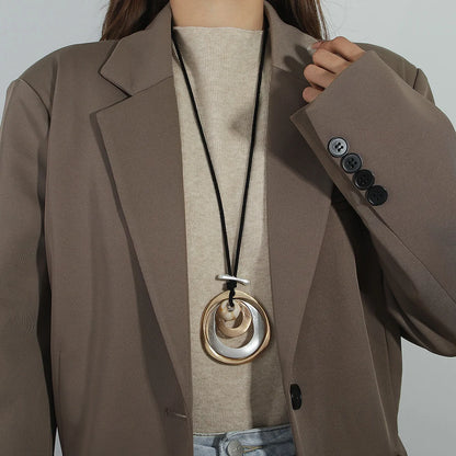 ALLYES Gold Color Multilayer Metal Circles Pendant Necklaces for Women Fashion Long Sweater Chain Collar Necklace Female Jewelry