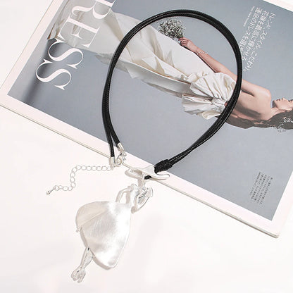 ALLYES Vintage Boho Long Leather Necklaces Elegant Matte Metal Women Pendant Necklace Sweater Chain Fall & Winter Jewelry