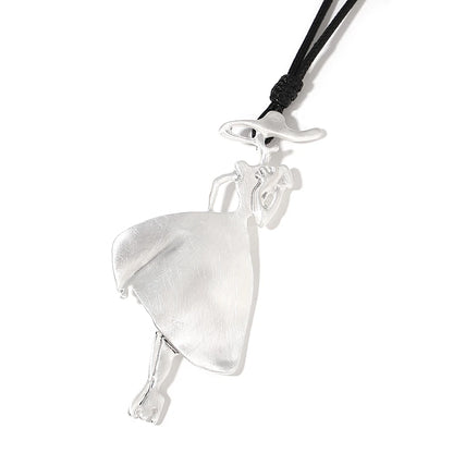 ALLYES Vintage Boho Long Leather Necklaces Elegant Matte Metal Women Pendant Necklace Sweater Chain Fall & Winter Jewelry