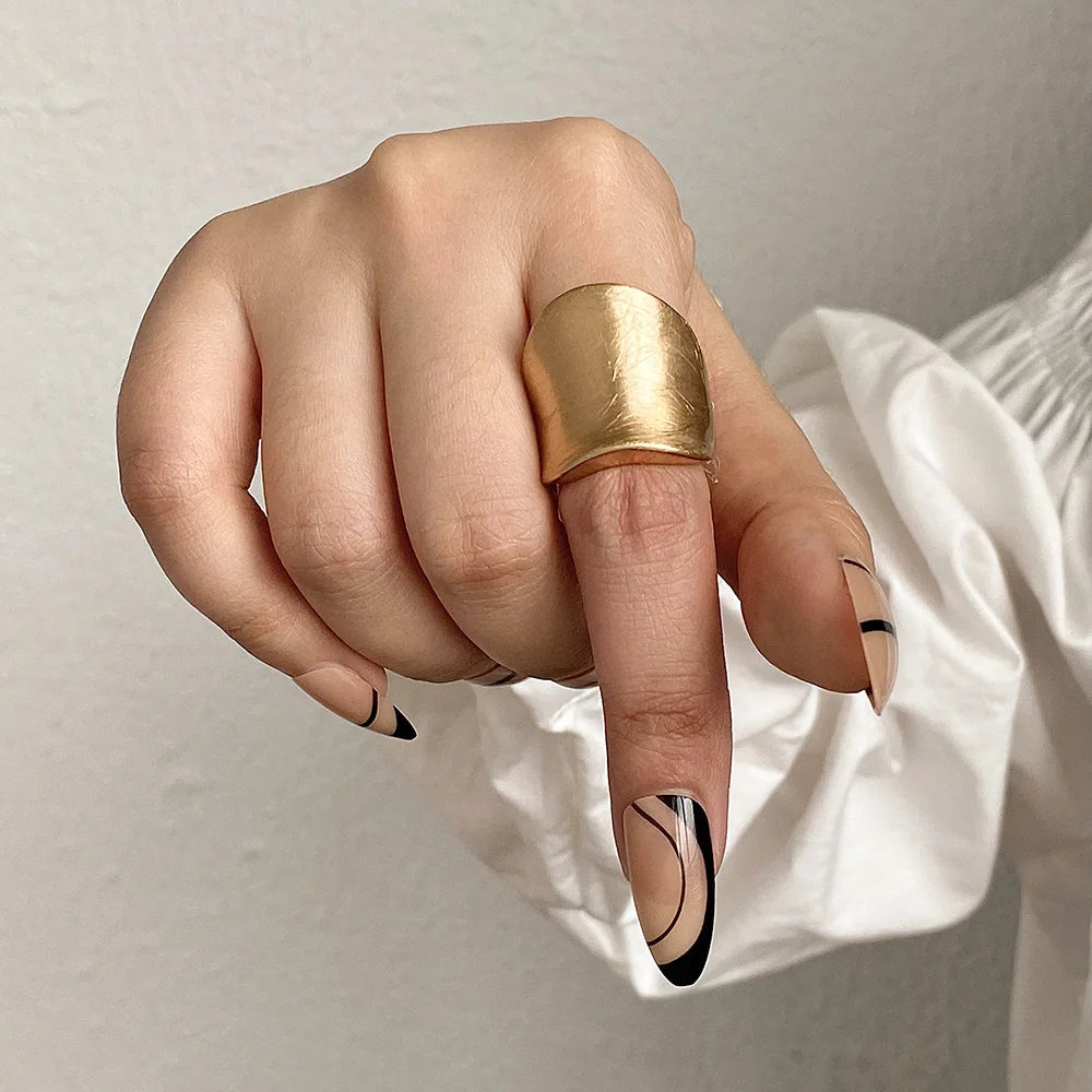 ALLYES Fashion Elastic Rope Adjustable Rings for Women Men Irregular Geometric Matte Chunky Gold Color Finger Ring Charm Jewelry