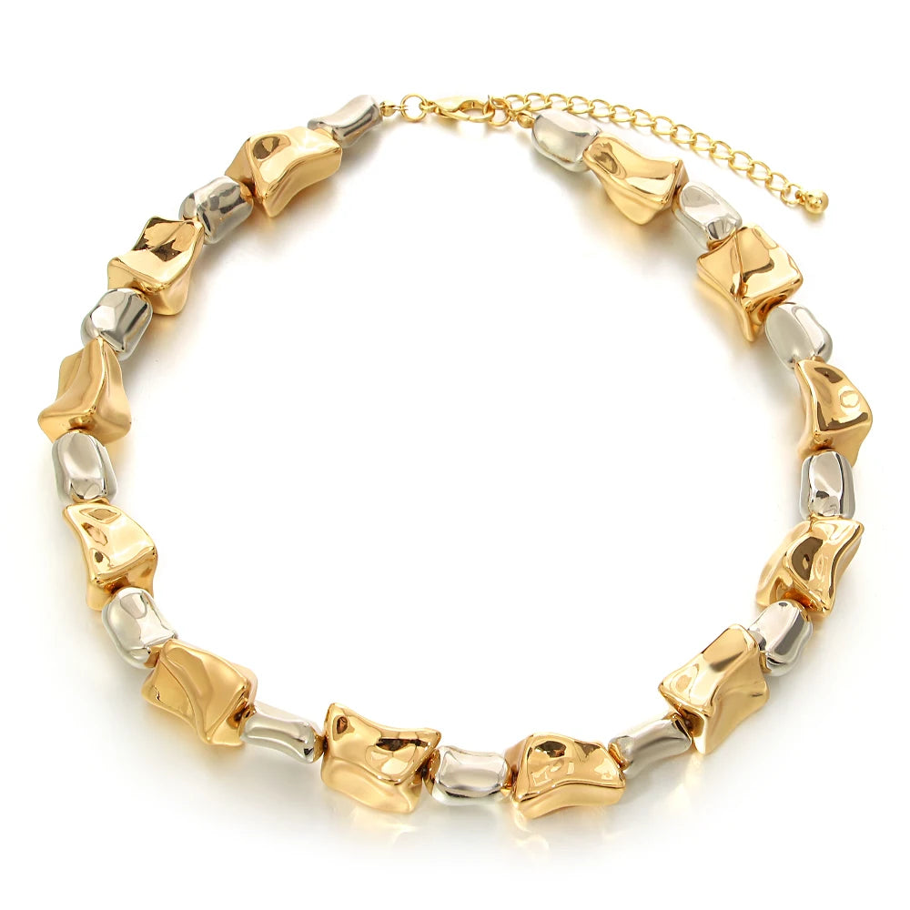 ALLYES Irregular Two Tone Geometric Beads Necklaces for Women Y2K Punk Rock Gold Color Thick Chain Necklace Choker Party Jewelry
