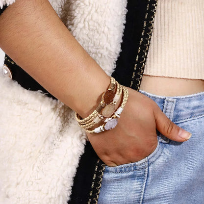 ALLYES Vintage Natural Stones Leather Bracelet for Women Men Boho Handmade Braided Multilayer Winding Wrap Bracelets Jewelry