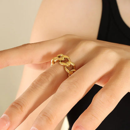 ALLYES Fashion Twisted Link Chunky Rings for Women Personality Gold Color Opening Finger Ring Charm Jewelry