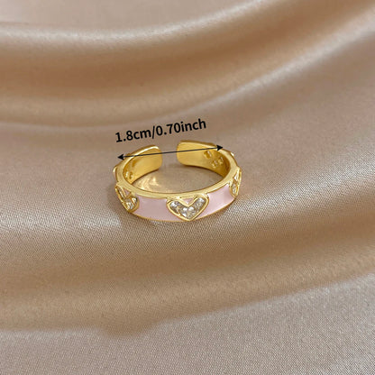 ALLYES Romantic Enamel Heart Zirconia Open Ring for Women Exquisite Gold Plated Copper Finger Rings Valentine's Day Gifts
